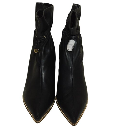 Coach Wynie Black Leather Drawstring Ankle Gold Bead Studded Trim Bootie - Picture 2 of 11